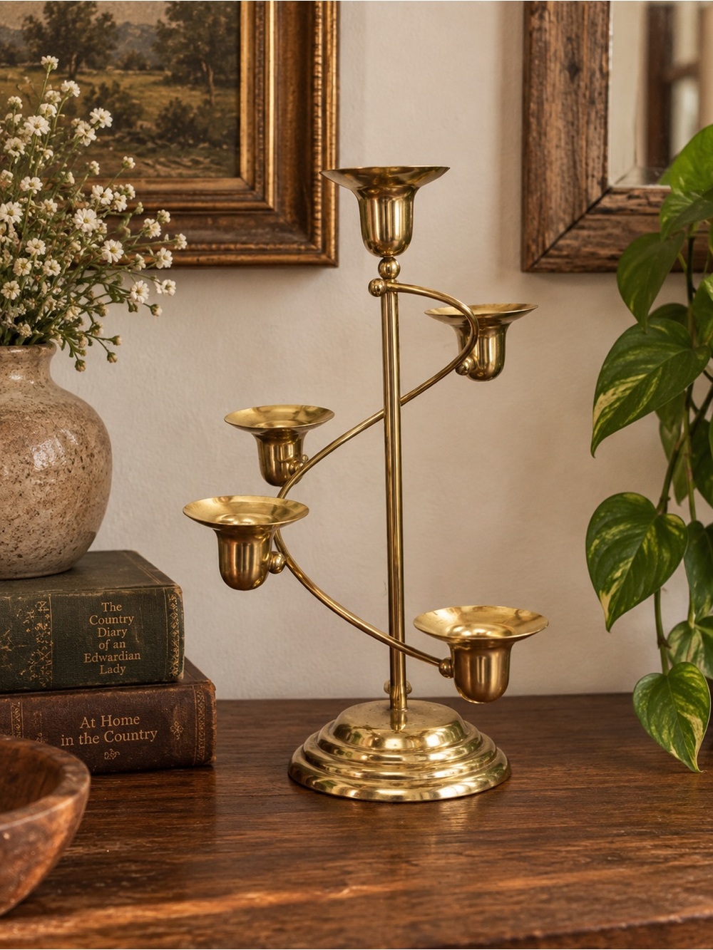 Vintage “House of Lloyd” Brass Advent Five-Arm Spiral Candleholder